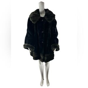 Roaman’s Vintage Faux Fur Penny Lane Coat Black Brown Princess Cut Jacket